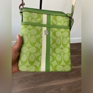 Coach Green and White Crossbody Bag